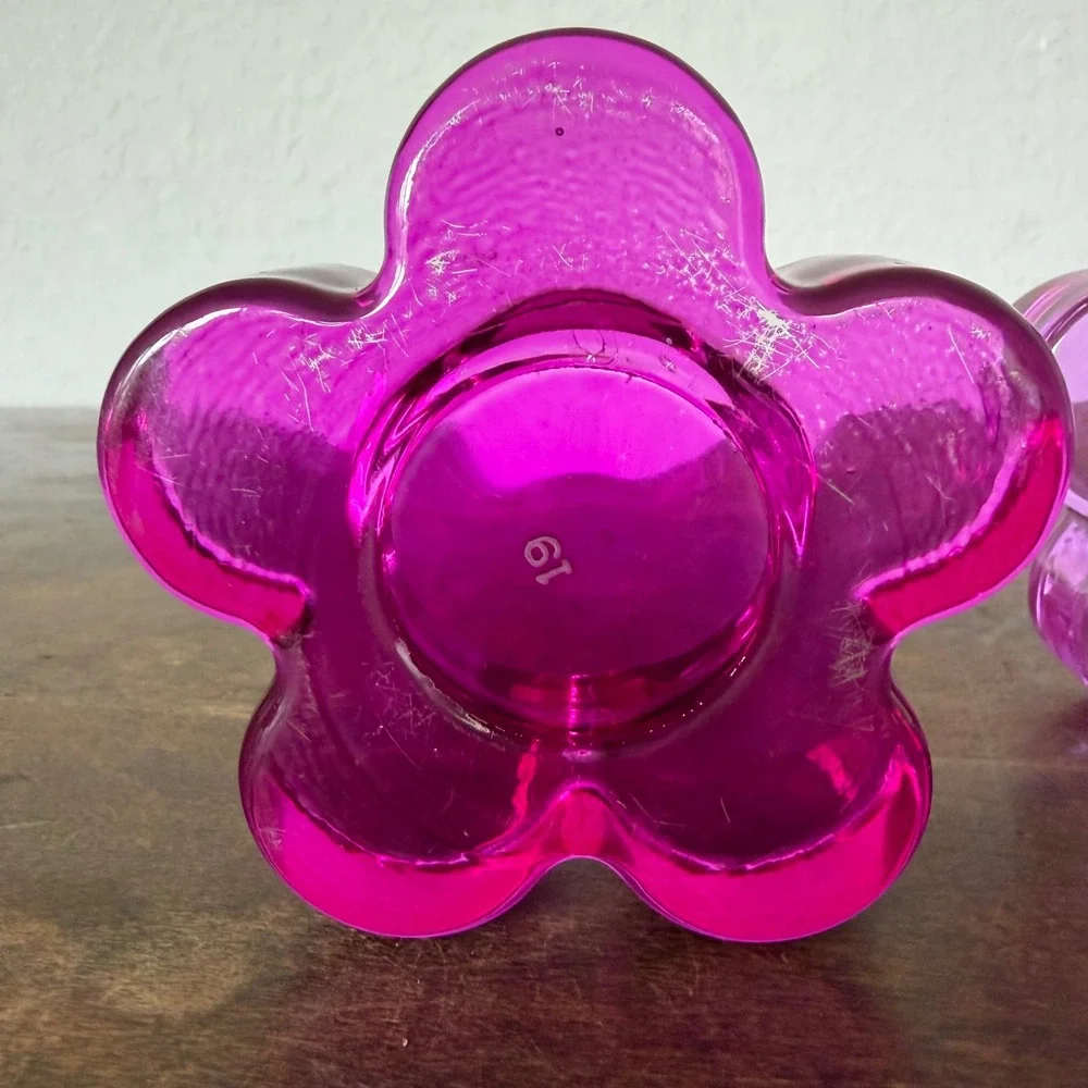 Retired PartyLite Color Lites Purple Flower Glass Tealight Holders Y2K Lot of 2 - Picture 2 of 3
